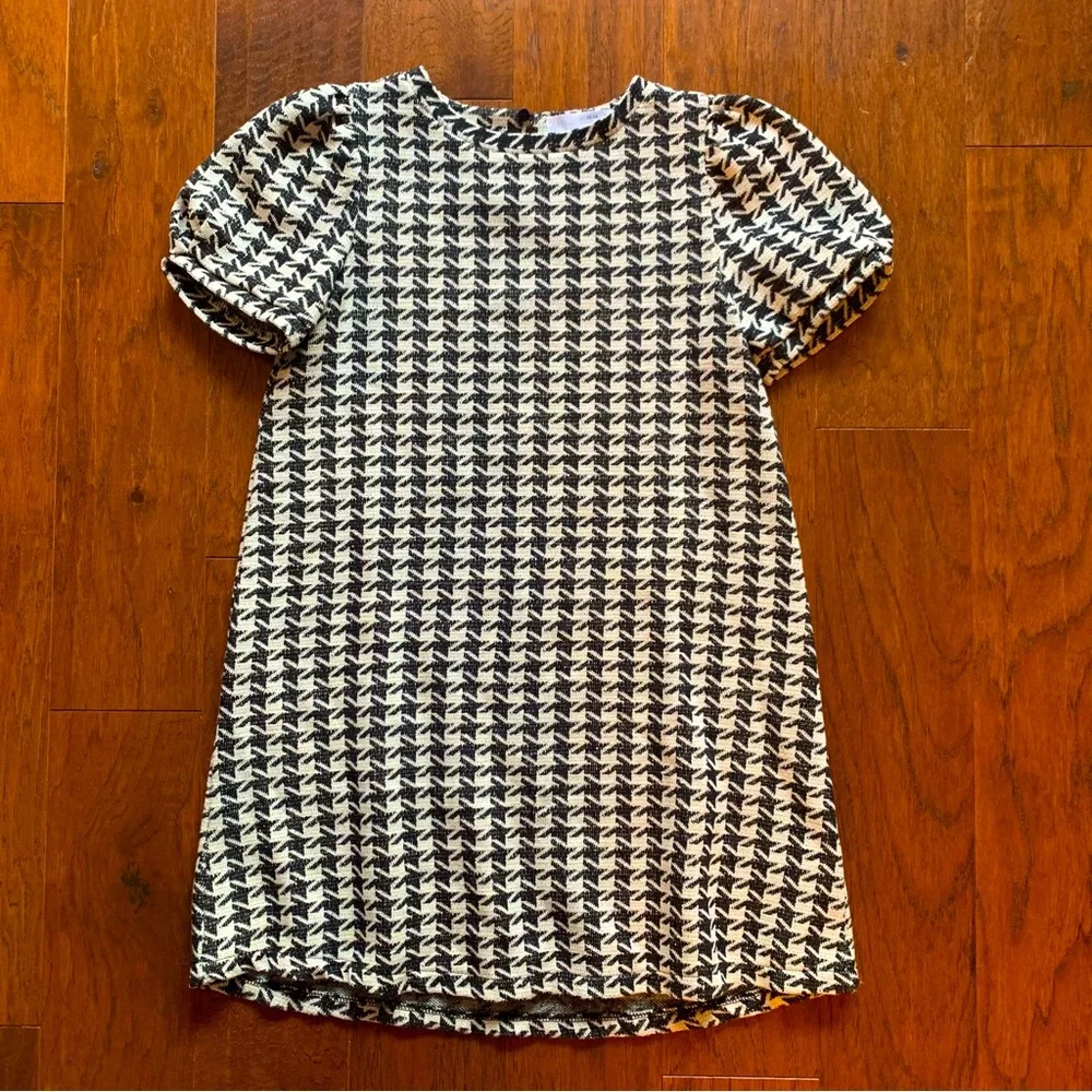 ZARA Kids Metallic Houndstooth Bubble Sleeve Dress | Size 13/14